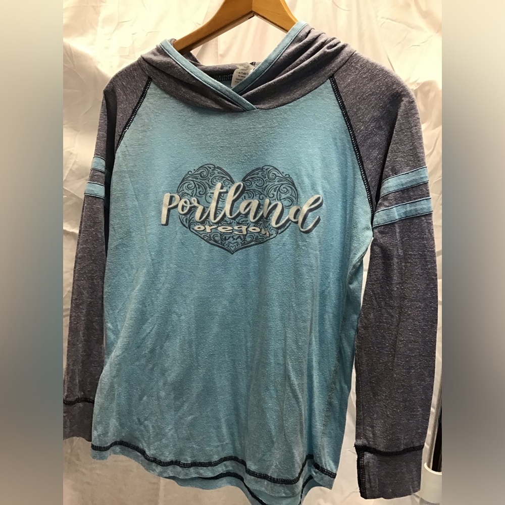 New Agenda Portland Oregon Blue and Gray Long Sleeve Hooded Tee